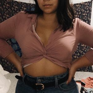 Dusty Pink Cropped Button Up
